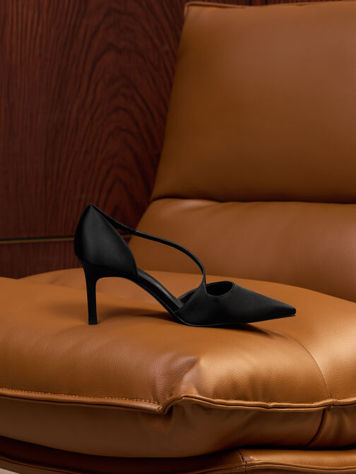 حذاء دورسي ساتان بكعب رفيع, أسود خشن, hi-res