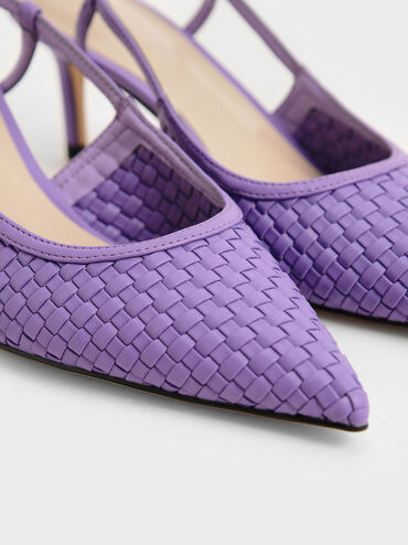 Woven Slingback Pumps, Purple, hi-res