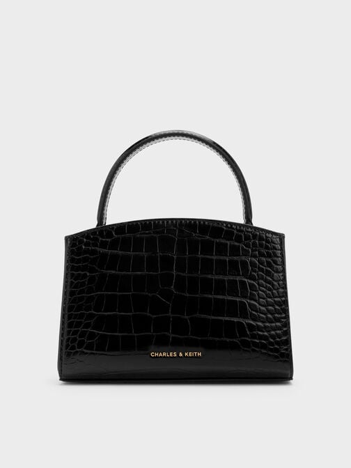 Aubrielle Croc-Effect Top Handle Bag, Black, hi-res