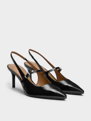 Pointed Slingback Mary Jane Pumps, Black, hi-res