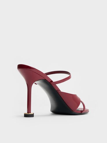 Wynn Patent Crossover Sculptural-Heel Strappy Mules, Red, hi-res