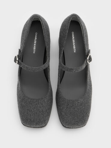 Felt Platform Mary Jane Pumps, Grey, hi-res
