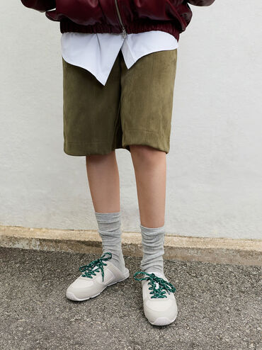 Mesh Lace-Up Slip-On Sneakers, White, hi-res