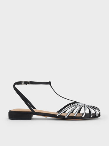 Jaylene Gem Caged Sandals, Black Textured, hi-res