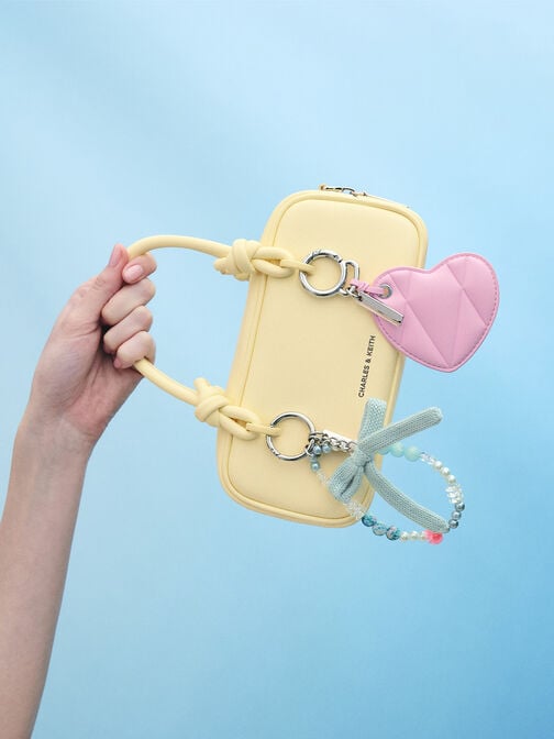 Crochet Bow Beaded Charm, Sea Salt Blue, hi-res