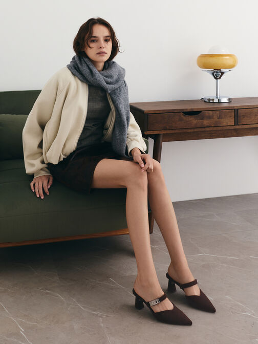 حذاء لاندو شمواه صناعي بكعب ومقدمة مدببة, بني محبّب غامق, hi-res