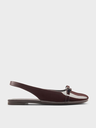 Dorian Patent Bow Slingback Flats, Dark Brown, hi-res
