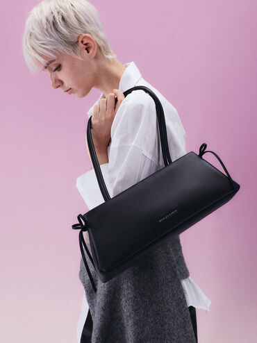 حقيبة كتف بفيونكة, أسود كلاسيكي, hi-res