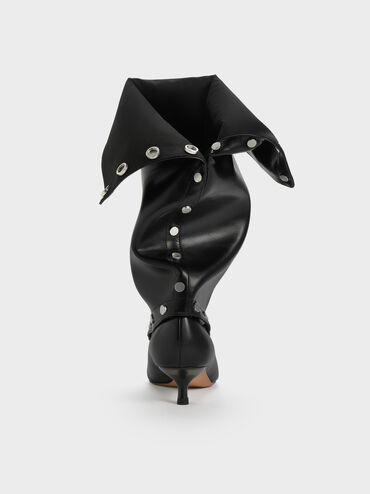 بوت جايل عالي حتى الركبة بكعب قصير قابل للتحويل, أسود, hi-res