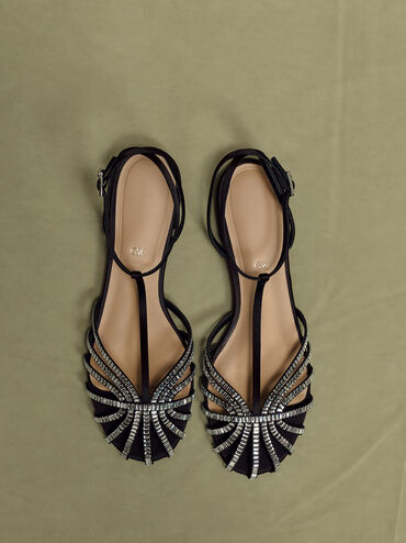 Jaylene Gem Caged Sandals, Black Textured, hi-res