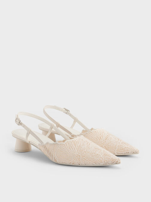 Meja Floral Pointed-Toe Slingback Pumps, White, hi-res