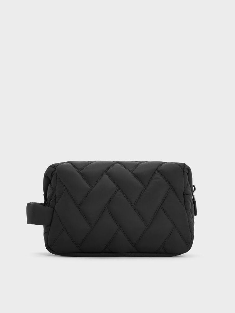 Nylon Chevron Pouch, Jet Black, hi-res