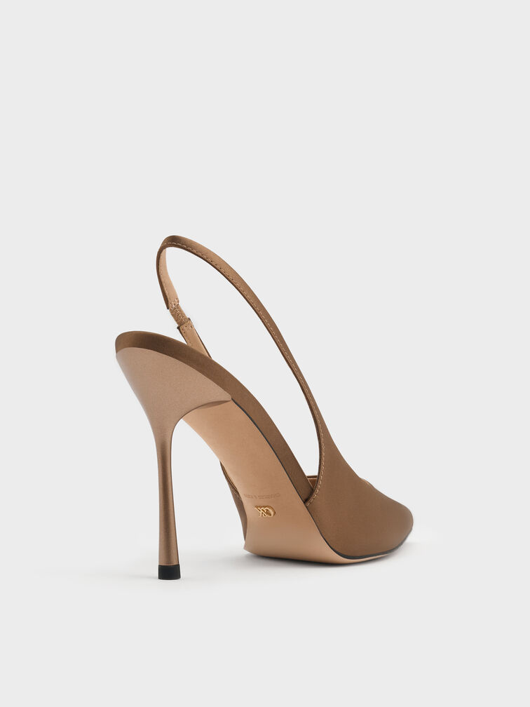 Siletto Slingback Pumps, Brown, hi-res