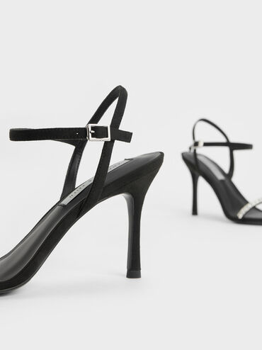 حذاء بكعب ومقدمة مدببة وحزام كاحل مزين بأحجار لامعة, أسود خشن, hi-res