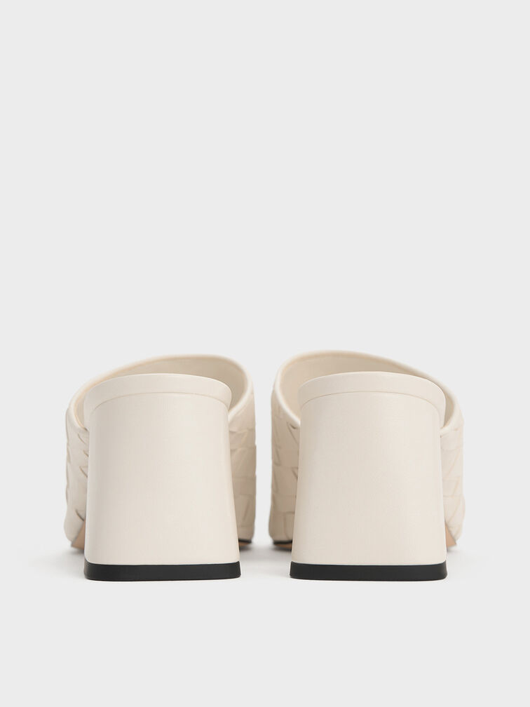 حذاء ميول إيفيت بكعب عالٍ وتصميم منسوج ومقدمة مربعة, أبيض طباشيري, hi-res