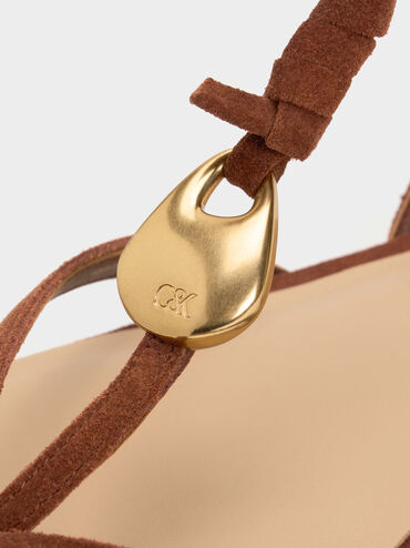 Adema Leather Strappy Thong Sandals, Brown, hi-res