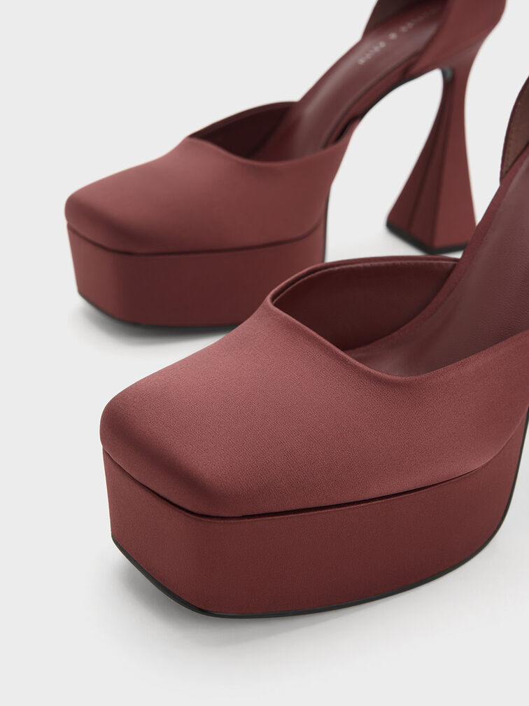 Recycled Polyester Flared Heel D'Orsay Pumps, Maroon, hi-res