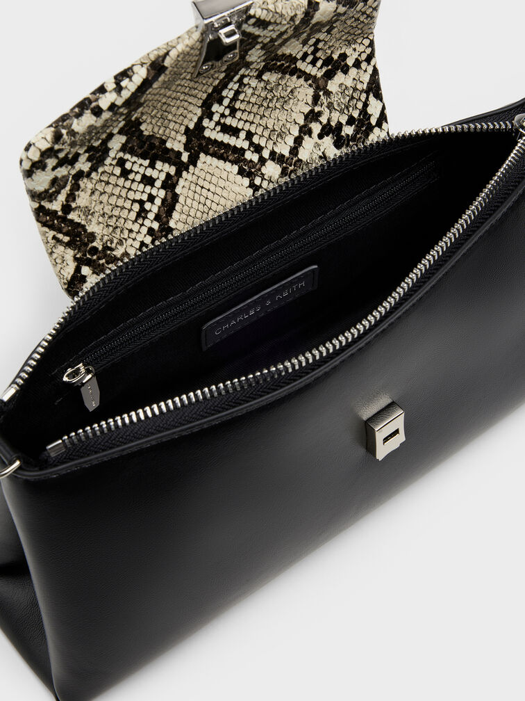 Lilibet Snake-Print Elongated Top Handle Bag, Animal Print Natural, hi-res