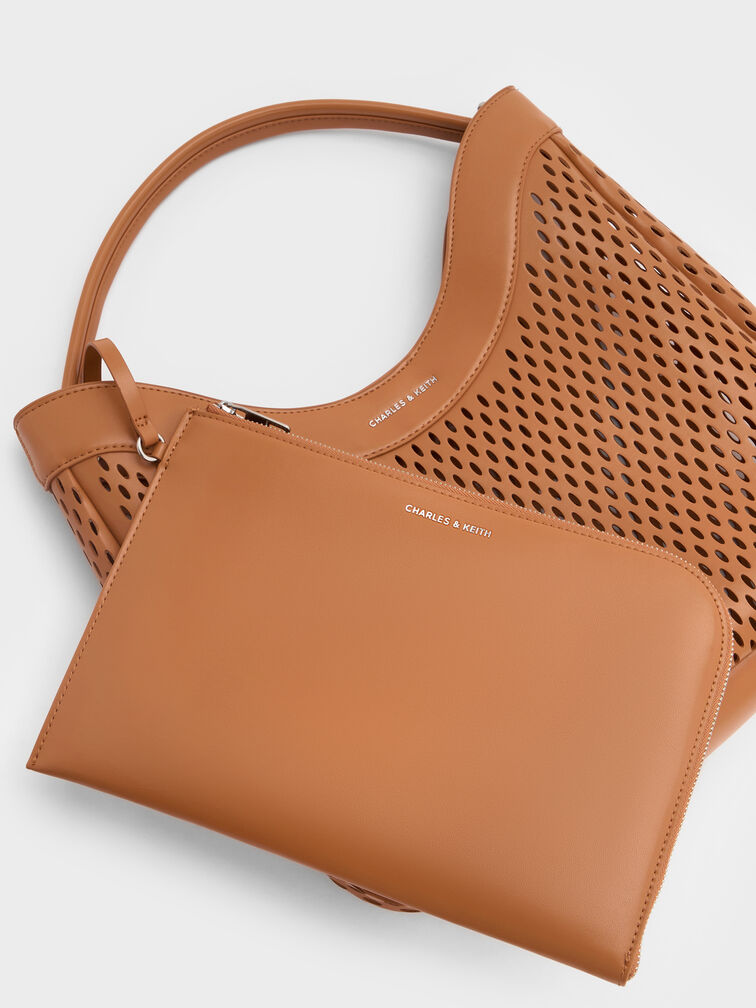 Juno Perforated Hobo Bag, Russet Brown, hi-res