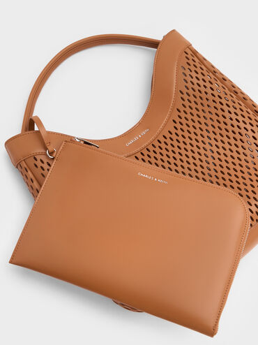 Juno Perforated Hobo Bag, Russet Brown, hi-res