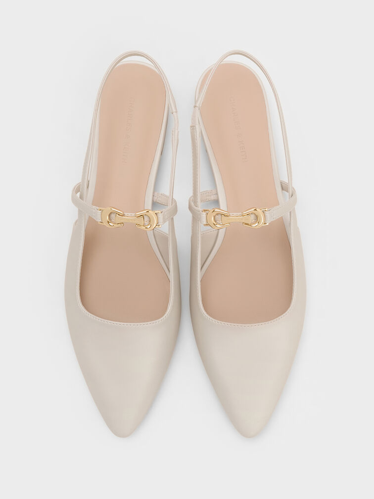 Trifina Metallic-Accent Pointed-Toe Slingback Flats, White, hi-res