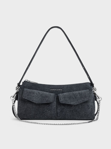 Rachel Denim Front-Pocket Chain Shoulder Bag, Denim Blue, hi-res