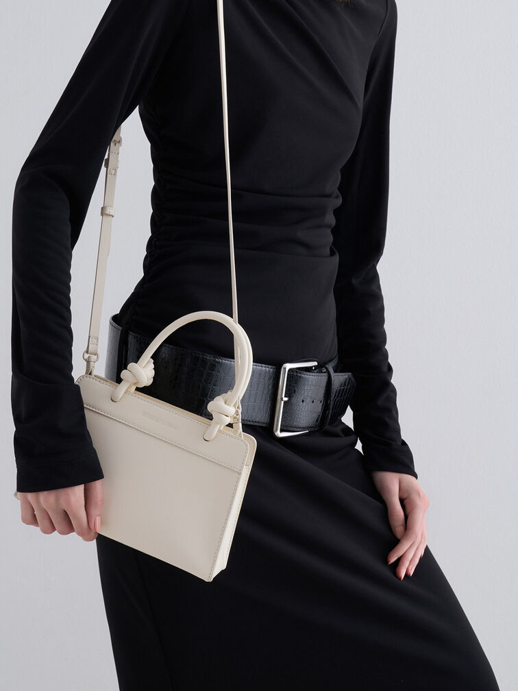 Sabine Knotted-Handle Trapeze Tote Bag, Cream, hi-res