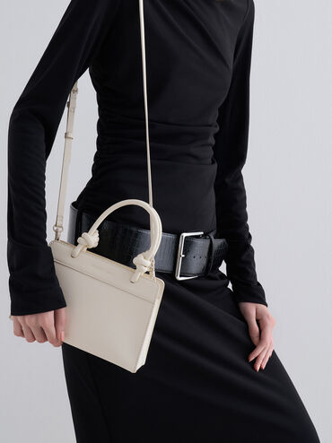 Sabine Knotted-Handle Trapeze Tote Bag, Cream, hi-res