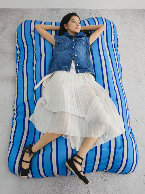 Bernadine Faux Suede Tie-Around Espadrille Flats, Black Textured, hi-res