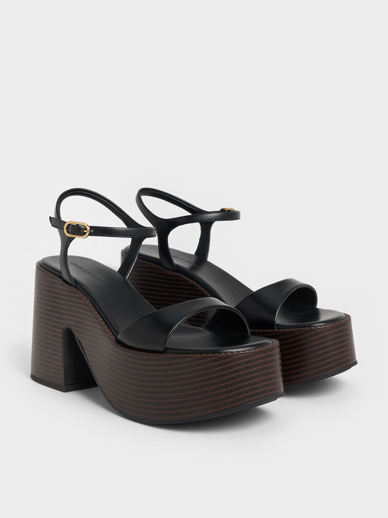 Ankle-Strap Platform Sandals, Black, hi-res