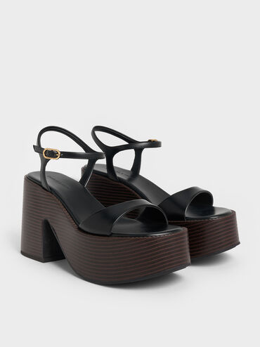 Ankle-Strap Platform Sandals, Black, hi-res