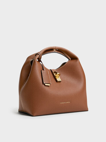 Chance Recycled Leather Turn-Lock Bucket Bag, Chocolate, hi-res