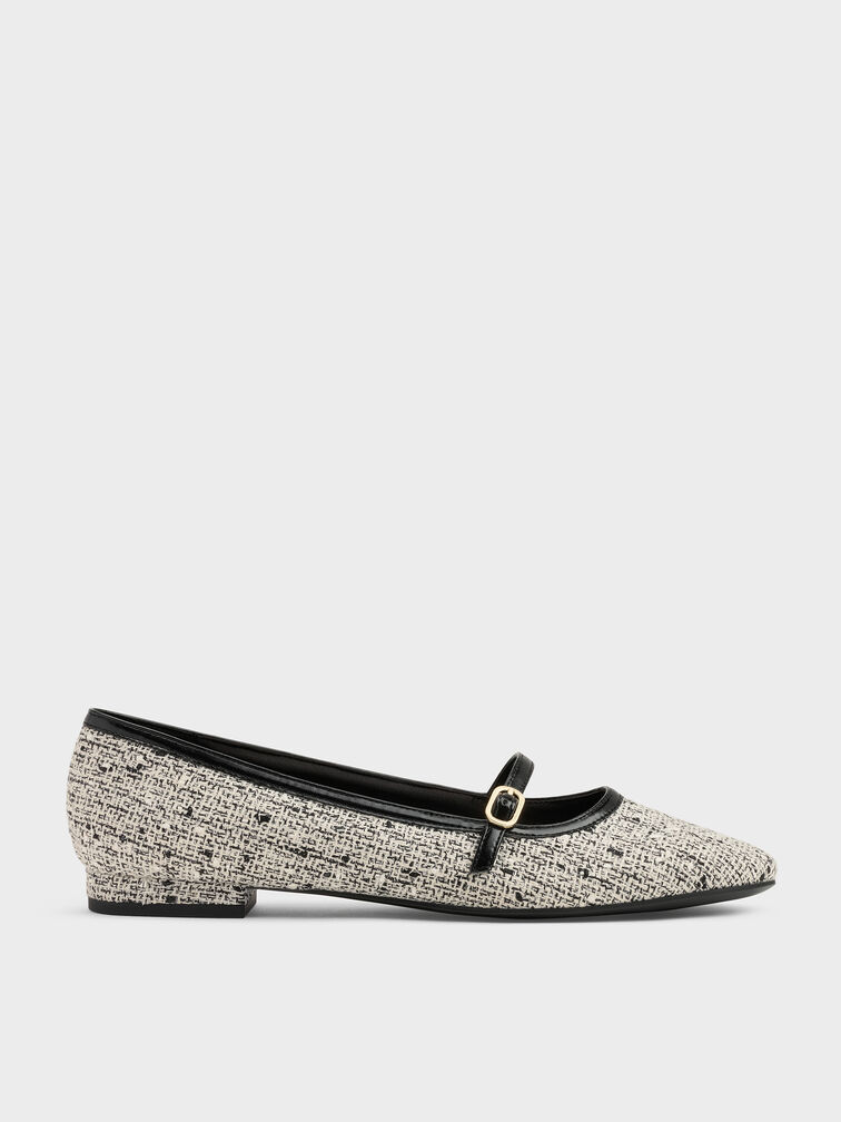 Tweed Contrast-Trim Buckle-Strap Mary Janes, Multi, hi-res