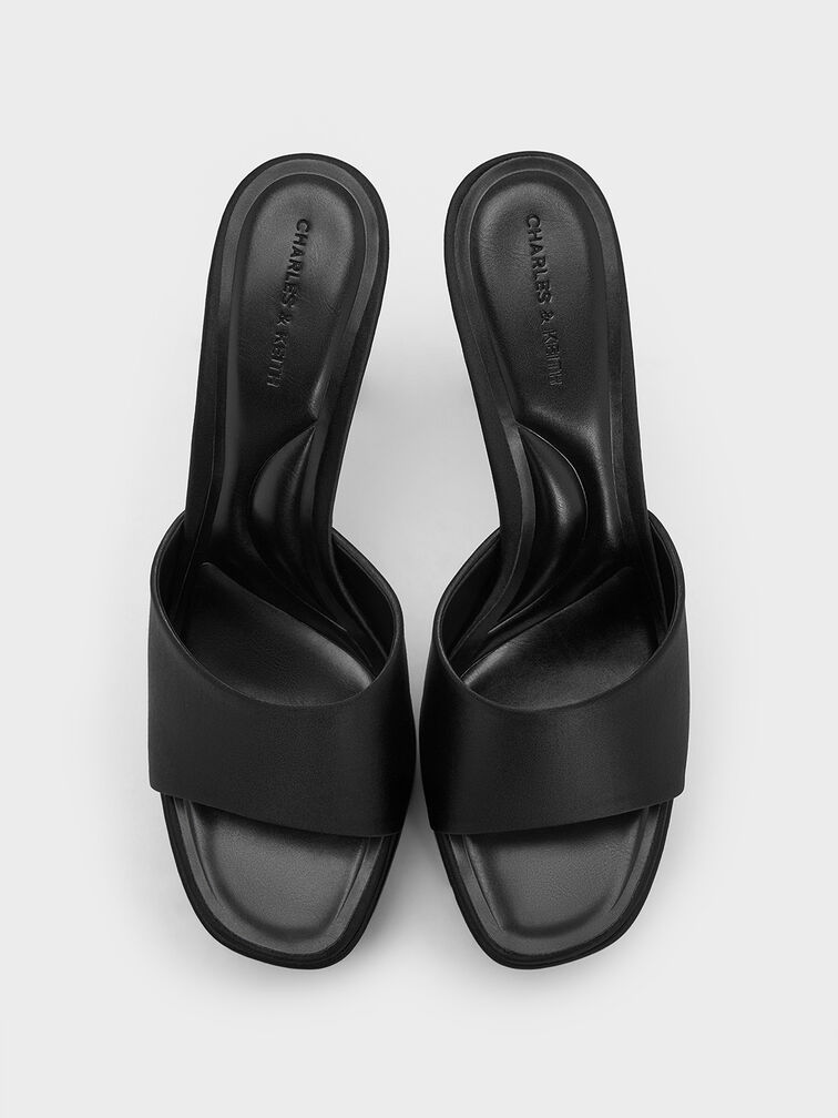 صندل مولز بكعب عالٍ ونعل سميك من الساتان, أسود خشن, hi-res