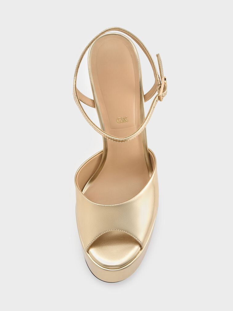 Francesca Metallic Leather Peep-Toe Platform Heels, Gold, hi-res