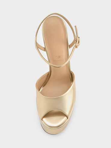Francesca Metallic Leather Peep-Toe Platform Heels, Gold, hi-res
