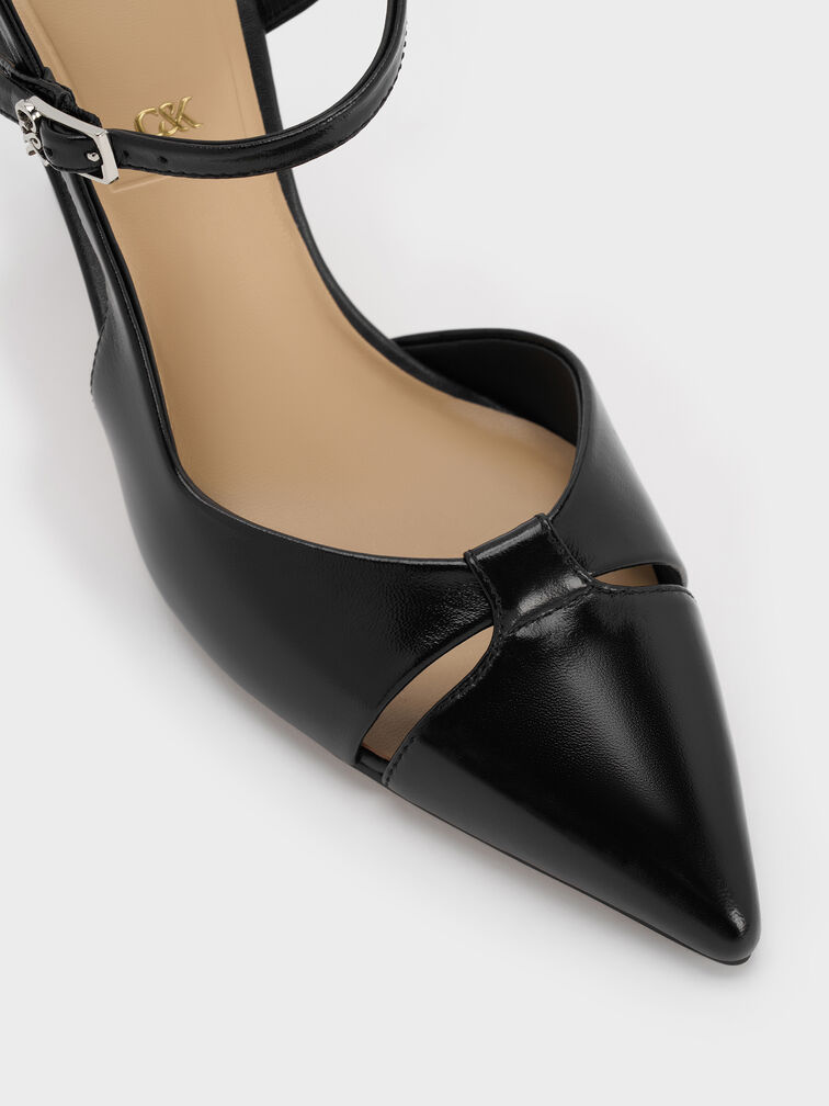 حذاء جلد بكعب بليد ومقدمة مدببة, أسود, hi-res