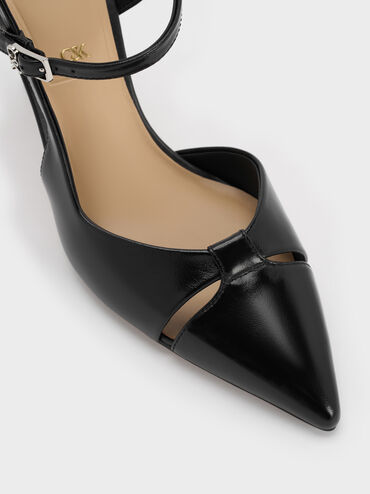 حذاء جلد بكعب بليد ومقدمة مدببة, أسود, hi-res