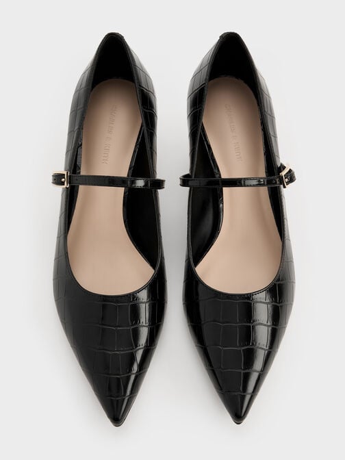 حذاء لوسيانا ماري جاين (بامبس) تصميم يشبه جلد التمساح بكعب قصير ورفيع, أسود حيواني, hi-res