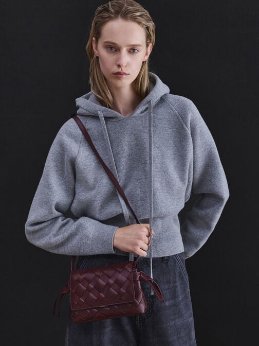 Ivette Woven Crossbody Bag, Wineberry Red, hi-res