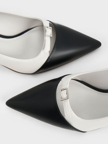 حذاء بلونين بمقدمة مدببة وحزام بإبزيم, أبيض, hi-res