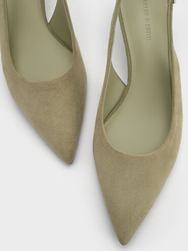 Ruthie Faux Suede Slingback Pumps, Olive, hi-res