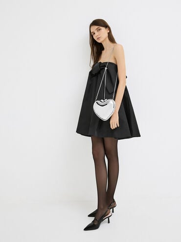 Metallic Heart Crossbody Bag, Silver, hi-res