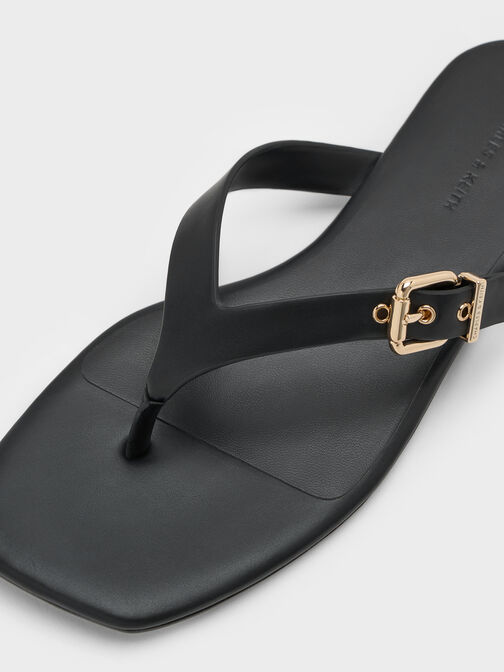 Buckled Thong Sandals, Black, hi-res