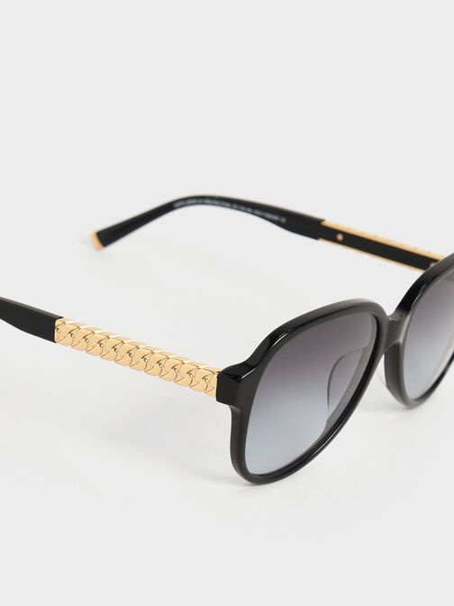 نظارة شمسية أفياتور أسيتات مُعاد تدويره بذراع معدني مجدول, أسود, hi-res