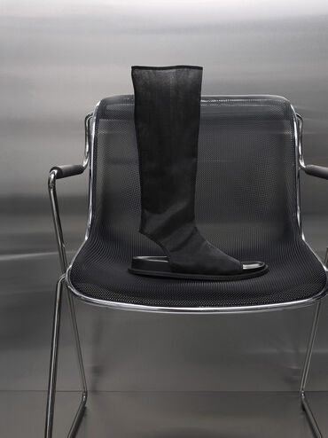 صندل لورين برقبة مصنوع من قماش شبكي مزين بفتحات, أسود خشن, hi-res