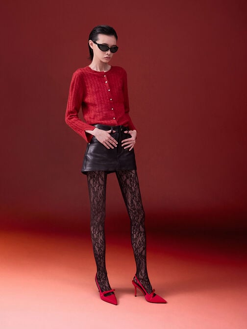 حذاء بامبس سلينجباك بمقدمة مدببة وفيونكة ساتان, أحمر, hi-res