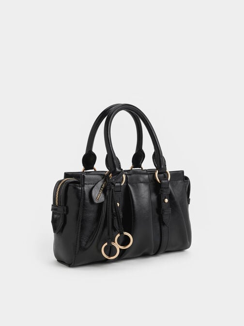 Britton Ruched Top Handle Tote Bag, Black, hi-res