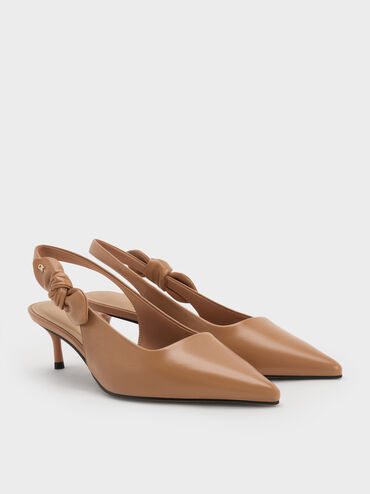 Jayce Leather Slingback Kitten Heels, Tan, hi-res