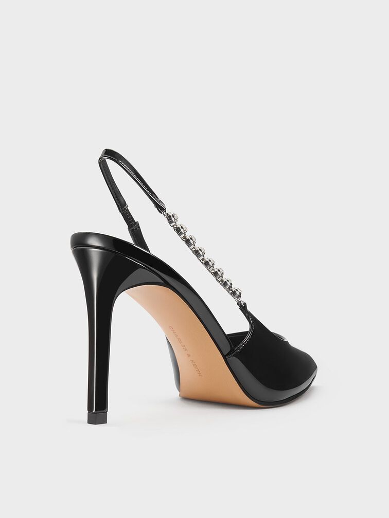 Flores Patent Gem-Strap Slingback Pumps, Black Patent, hi-res